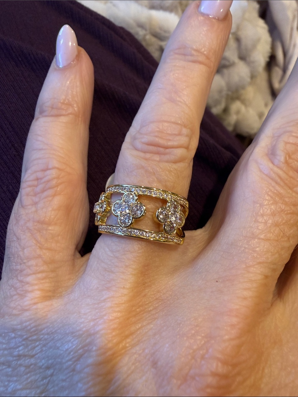 Gold Floral Crystal Accent Band Ring - Women's Jewelry